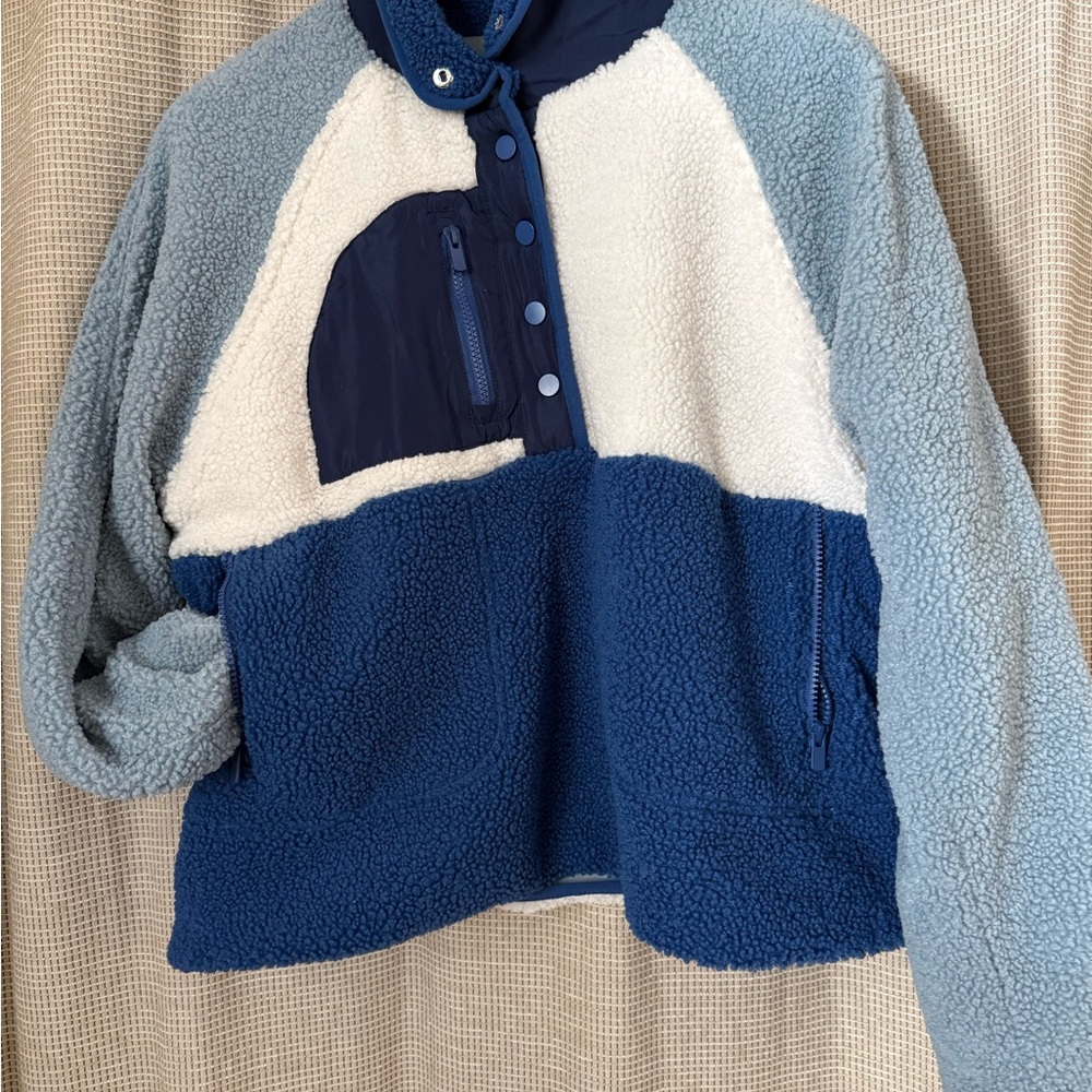Blue and White Fleece Pullover